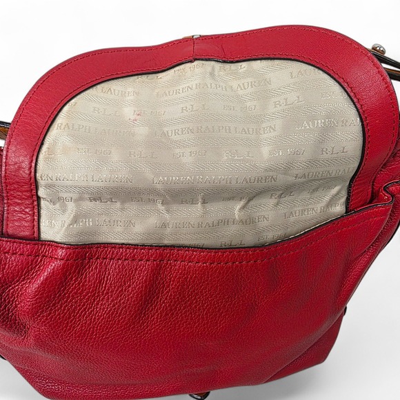 Ralph Lauren RLL Leather Bag Purse Handbag Red Brown - Picture 9 of 13